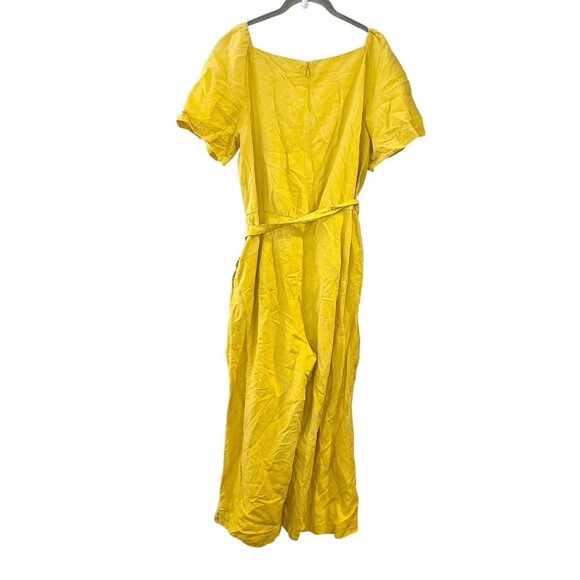 Ann Taylor Lyocell Linen Blend Wide Leg Jumpsuit Belted Buttons Solid Yellow 10 - Picture 3 of 8